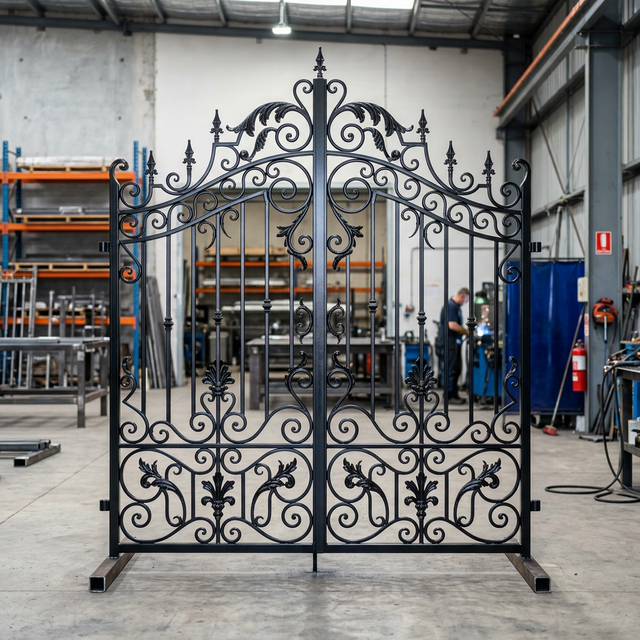 Finished powder coated metalwork prepated by shot blasting